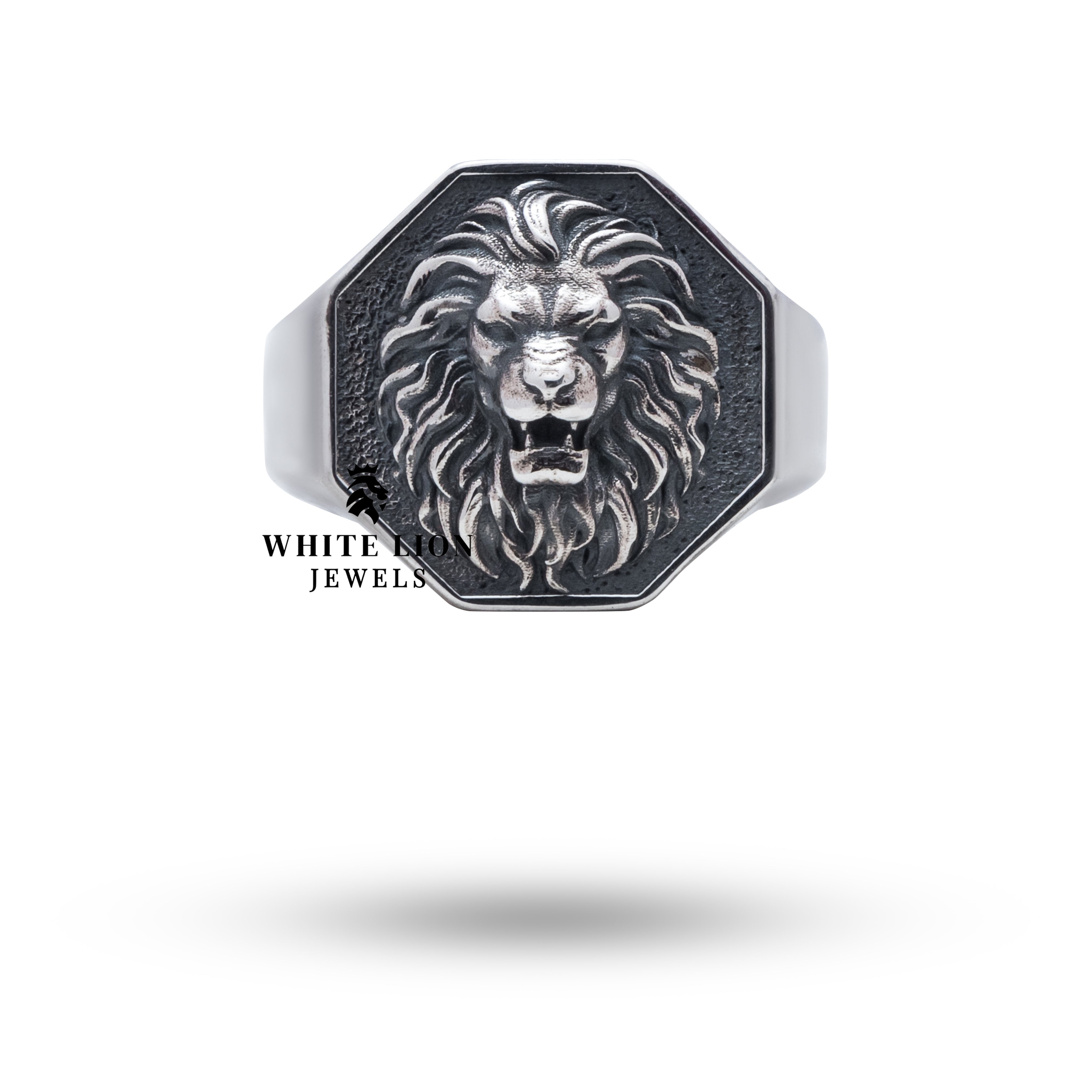 Handcrafted Roaring Lion design on Octagon ring, made of 925 Sterling Silver
