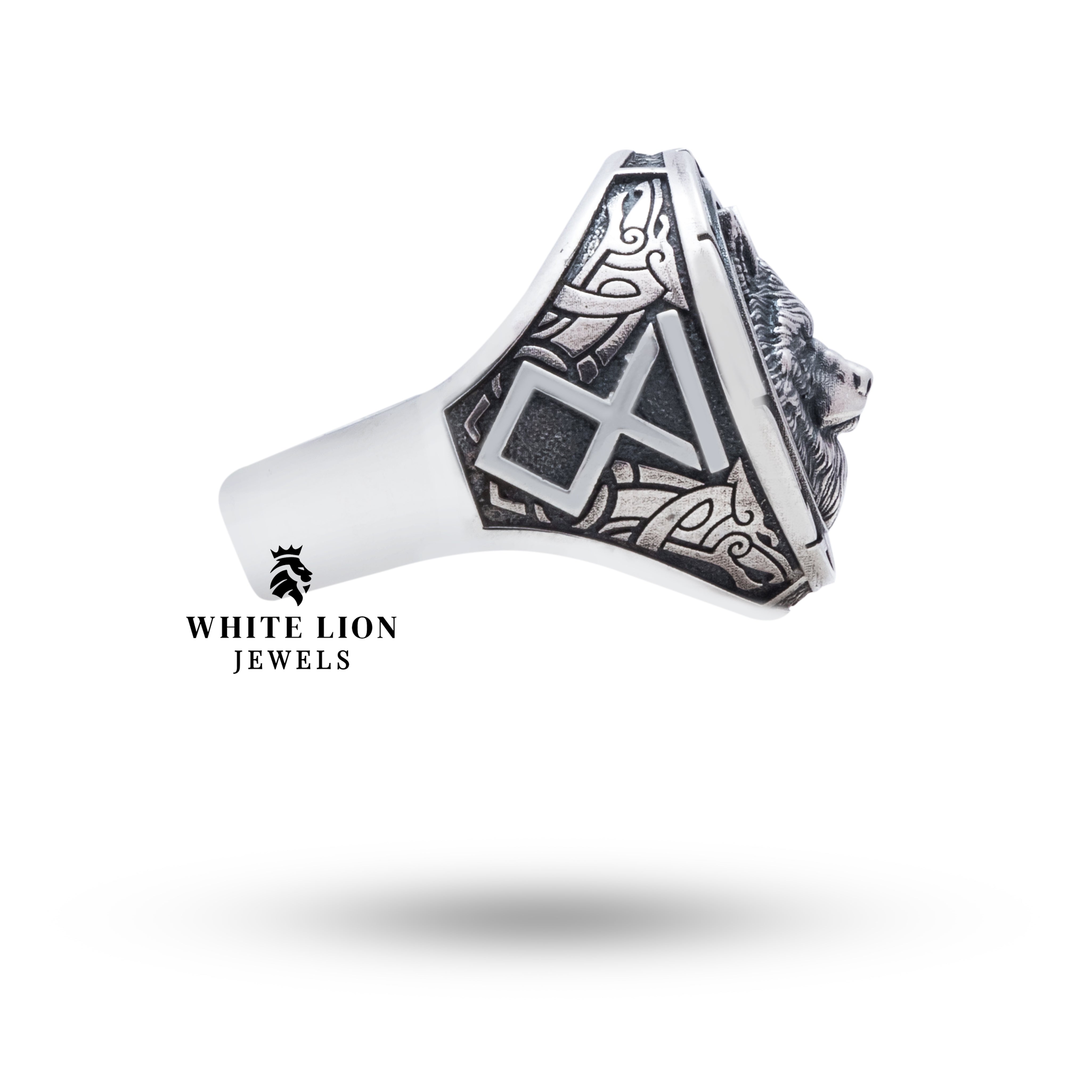 Wolf 925 Sterling Silver Ring paired with matching silver cuff bracelet and leather jacket