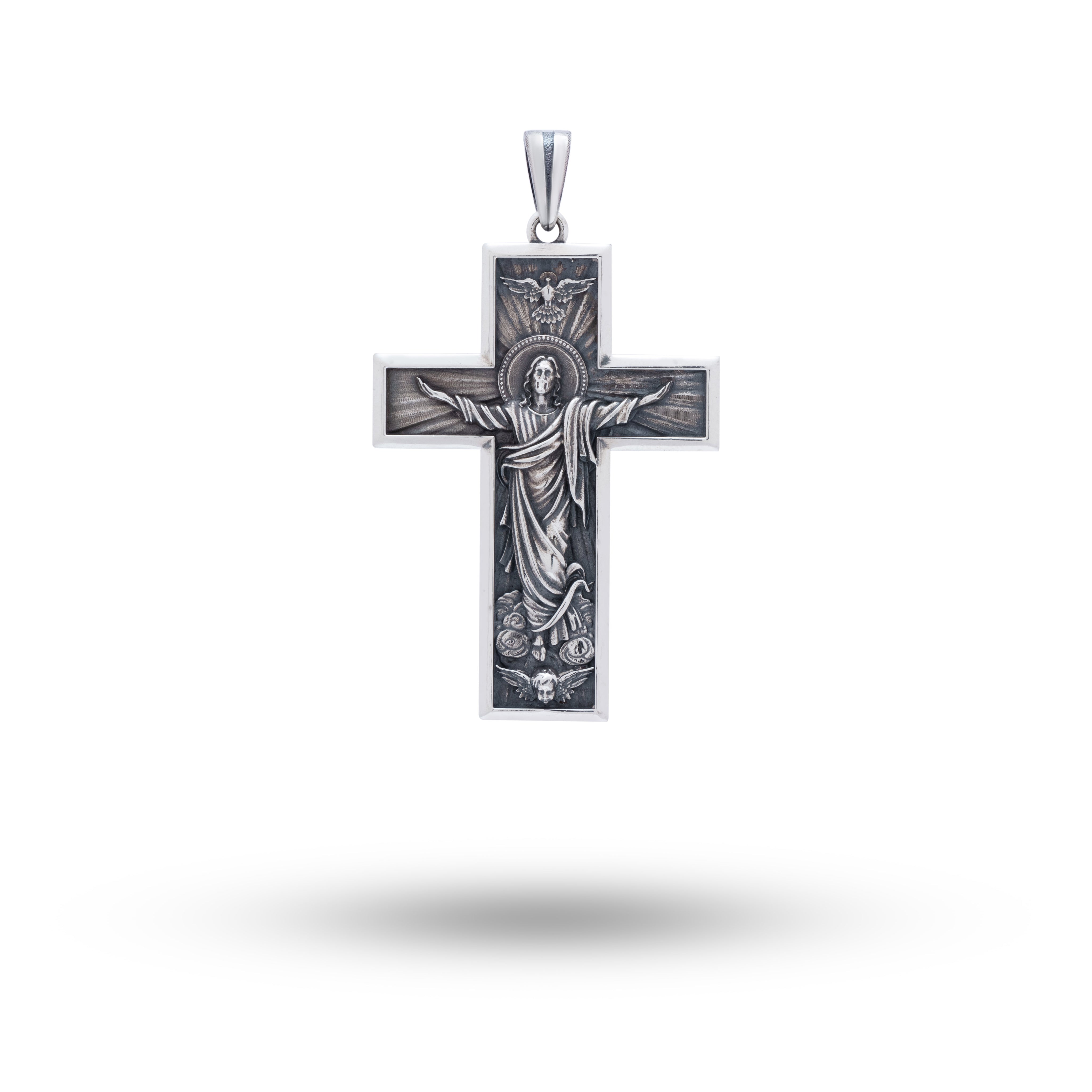 Ascension Cross Christ Crucifix Pendant in 925 Sterling Silver with oxidized finish by White Lion Jewels
