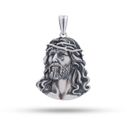 Front view of Jesus Relief 925 Sterling Silver Pendant with intricate design and oxidized silver finish