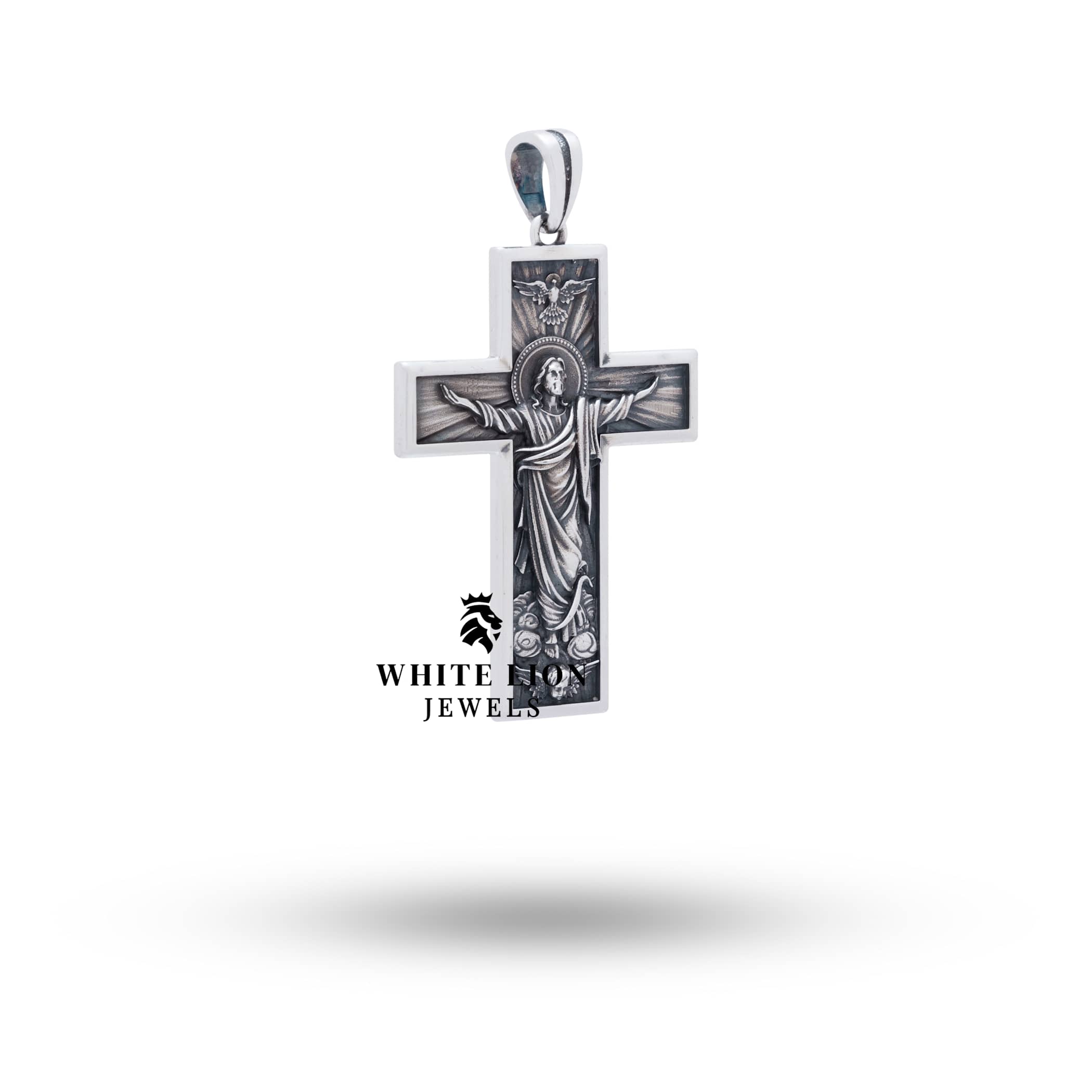 Handcrafted Christ Crucifix Pendant in sterling silver with artistic engravings, ideal for spiritual occasions