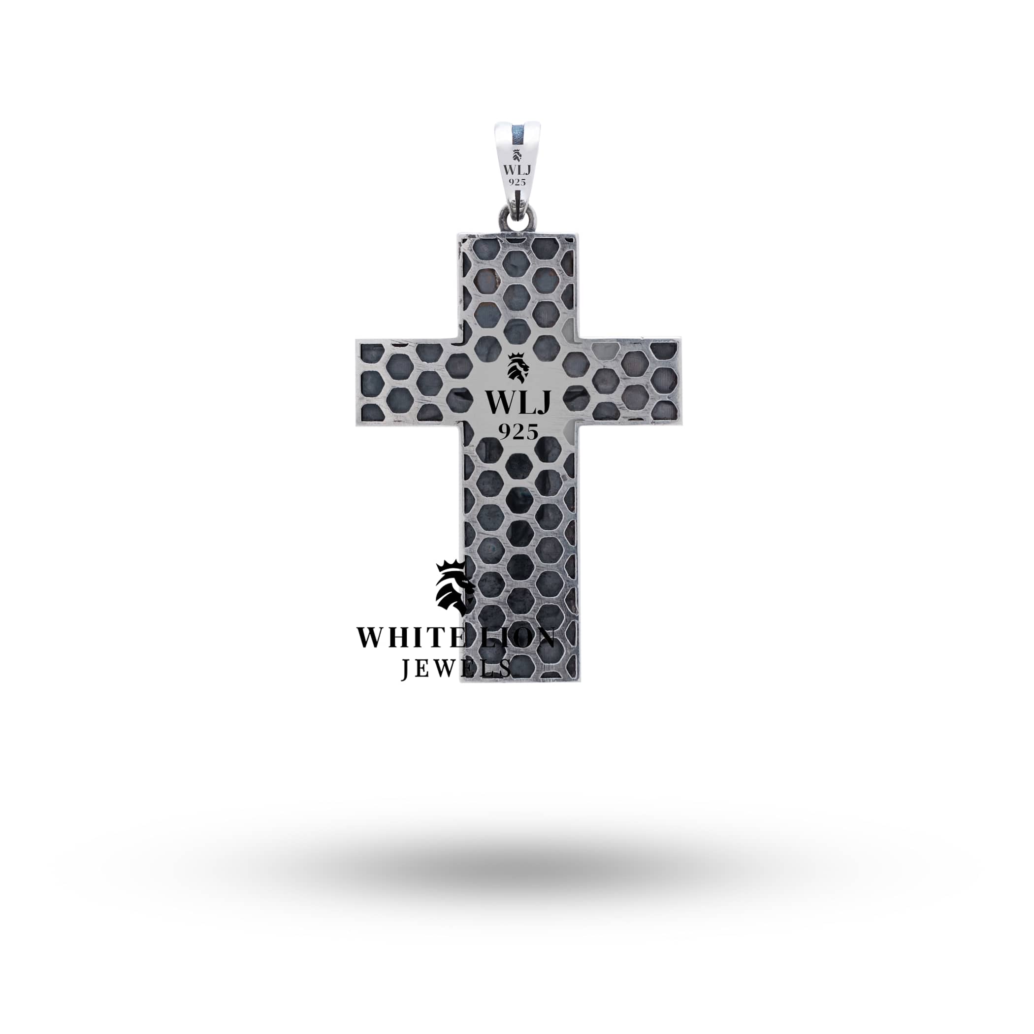 Holy Ascension cross charm pendant showcasing oxidized silver craft by White Lion Jewels