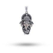Front view of the Lord Ganesha 925 Sterling Silver Pendant by White Lion Jewels showcasing detailed oxidized silver craftsmanship.