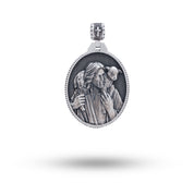 Front view of Jesus Shepherd 925 Sterling Silver Pendant in oxidized silver, featuring intricate detail design, perfect for faith symbolism
