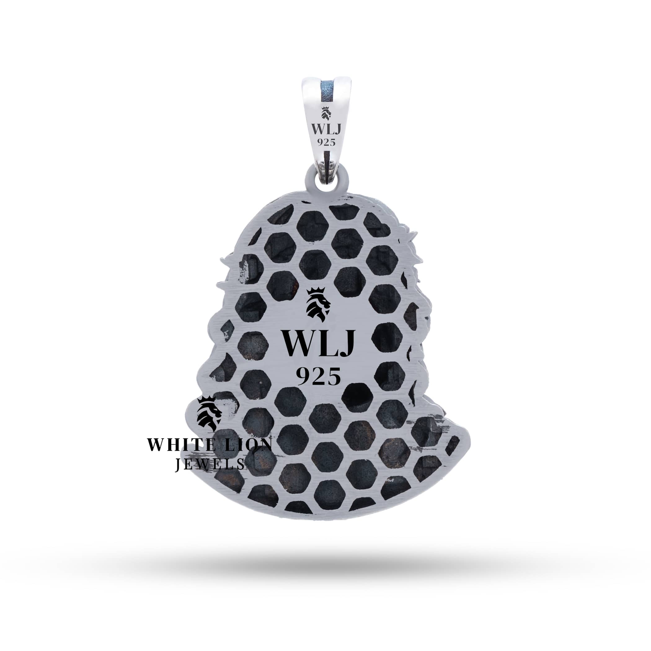 Close-up of Jesus Relief 925 Sterling Silver Pendant showcasing detailed Jesus engraving