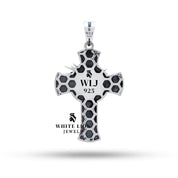 Styled look of Jesus Cross Pendant in oxidized sterling silver, perfect for spiritual occasions