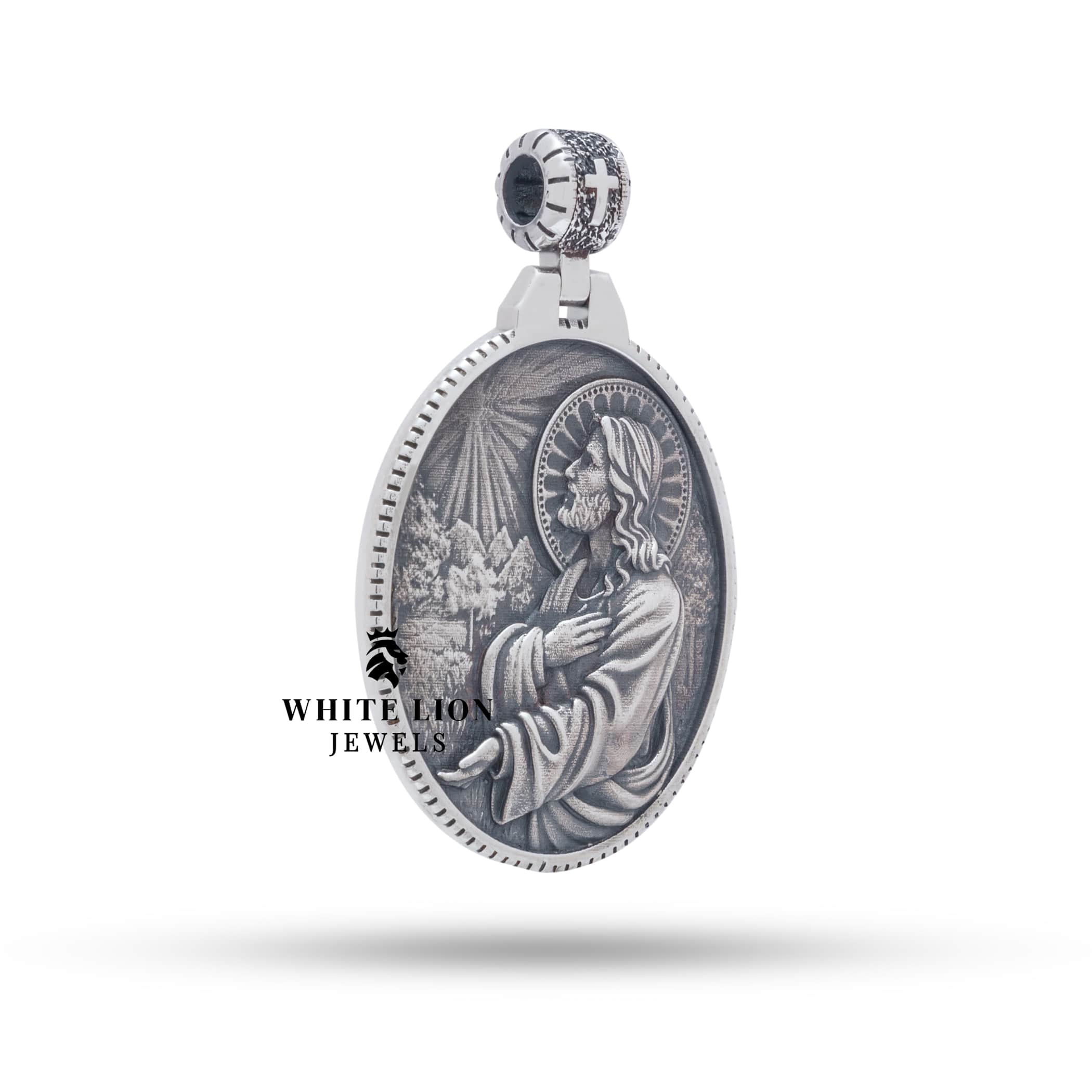 Back view of the Jesus Prayer 925 Sterling Silver Pendant, highlighting the 925 purity mark and craftsmanship.