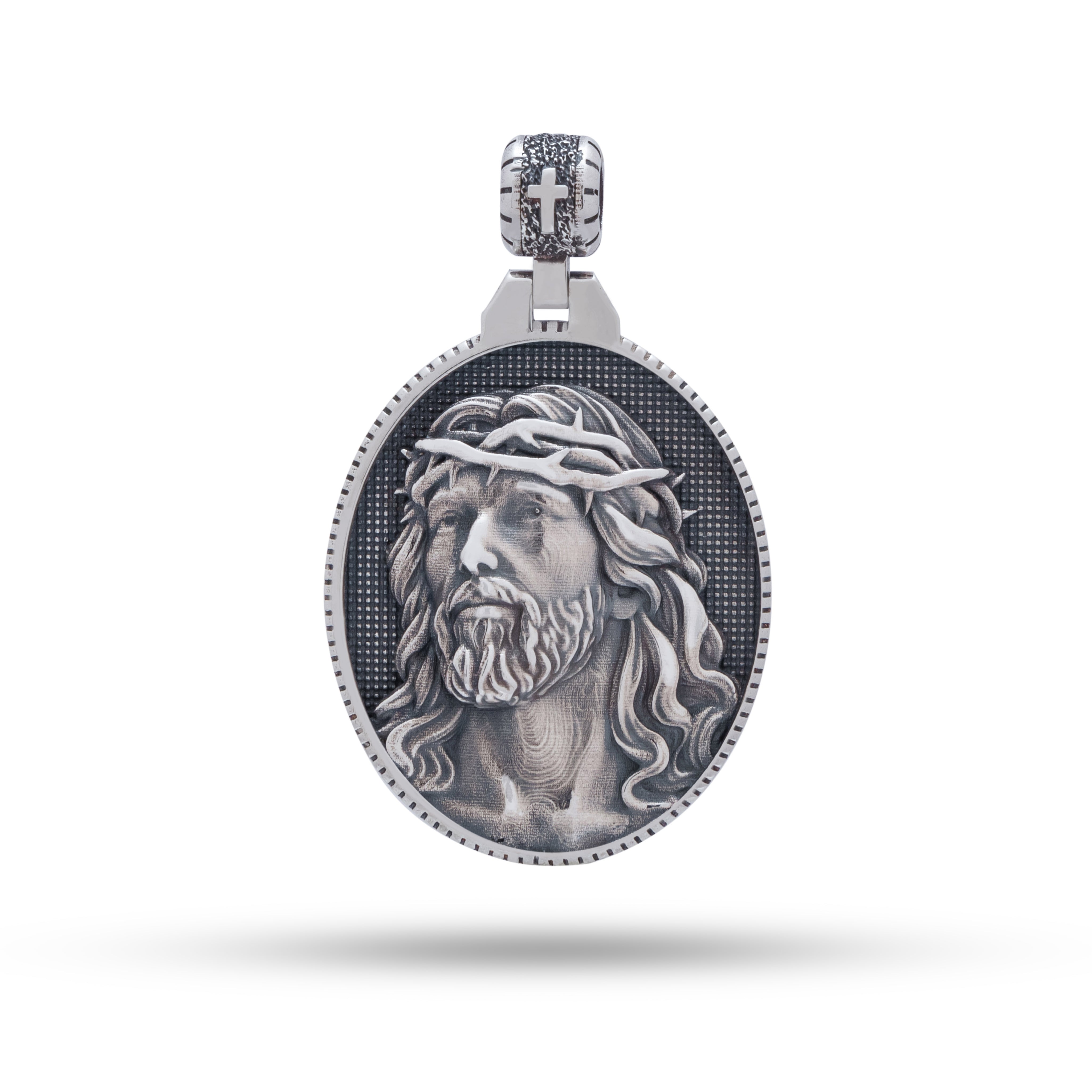 Jesus Crown Thorns 925 Sterling Silver Pendant by White Lion Jewels, Oxidized Silver Finish