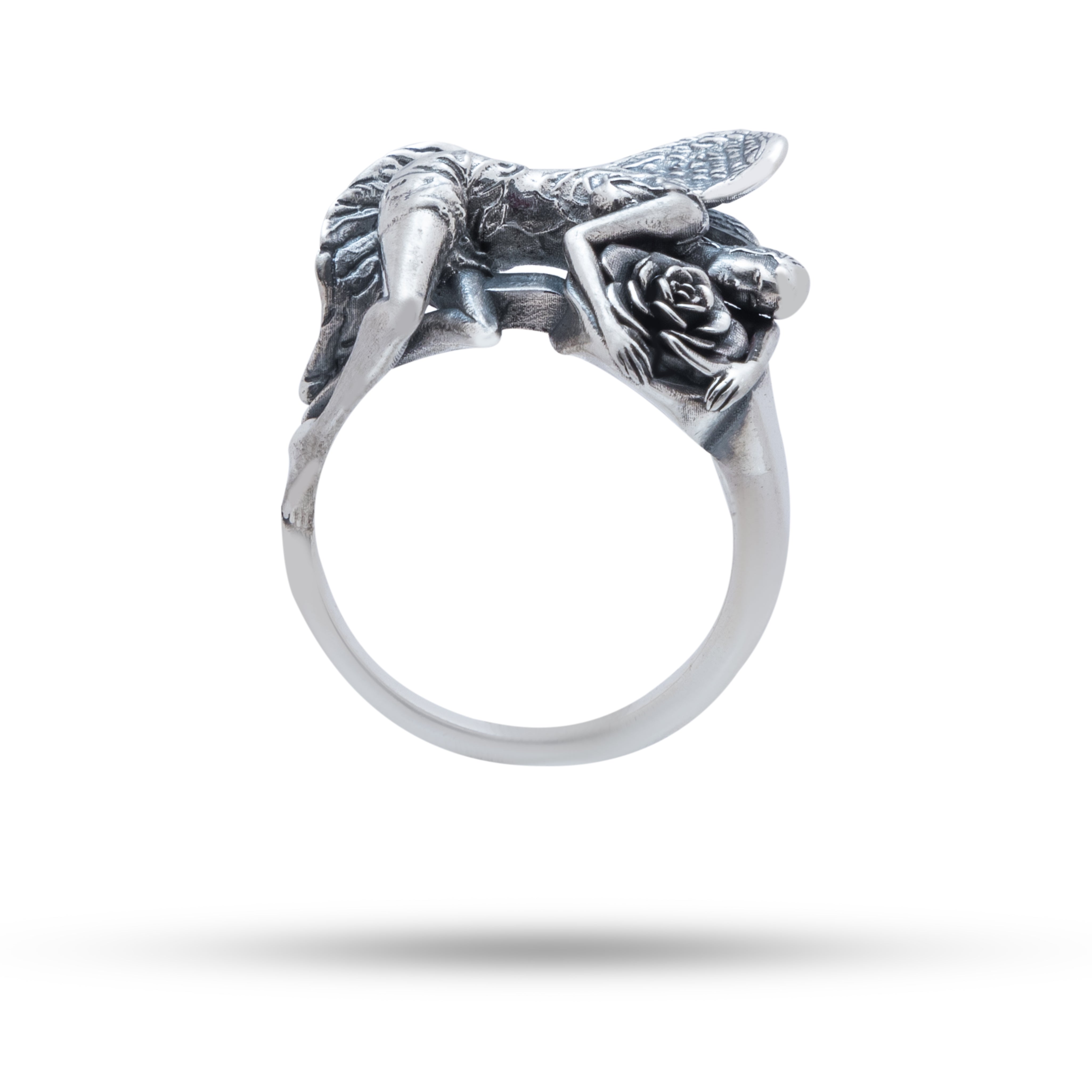 925 Sterling Silver Angel Fairy Wings Ring with Oxidized Finish