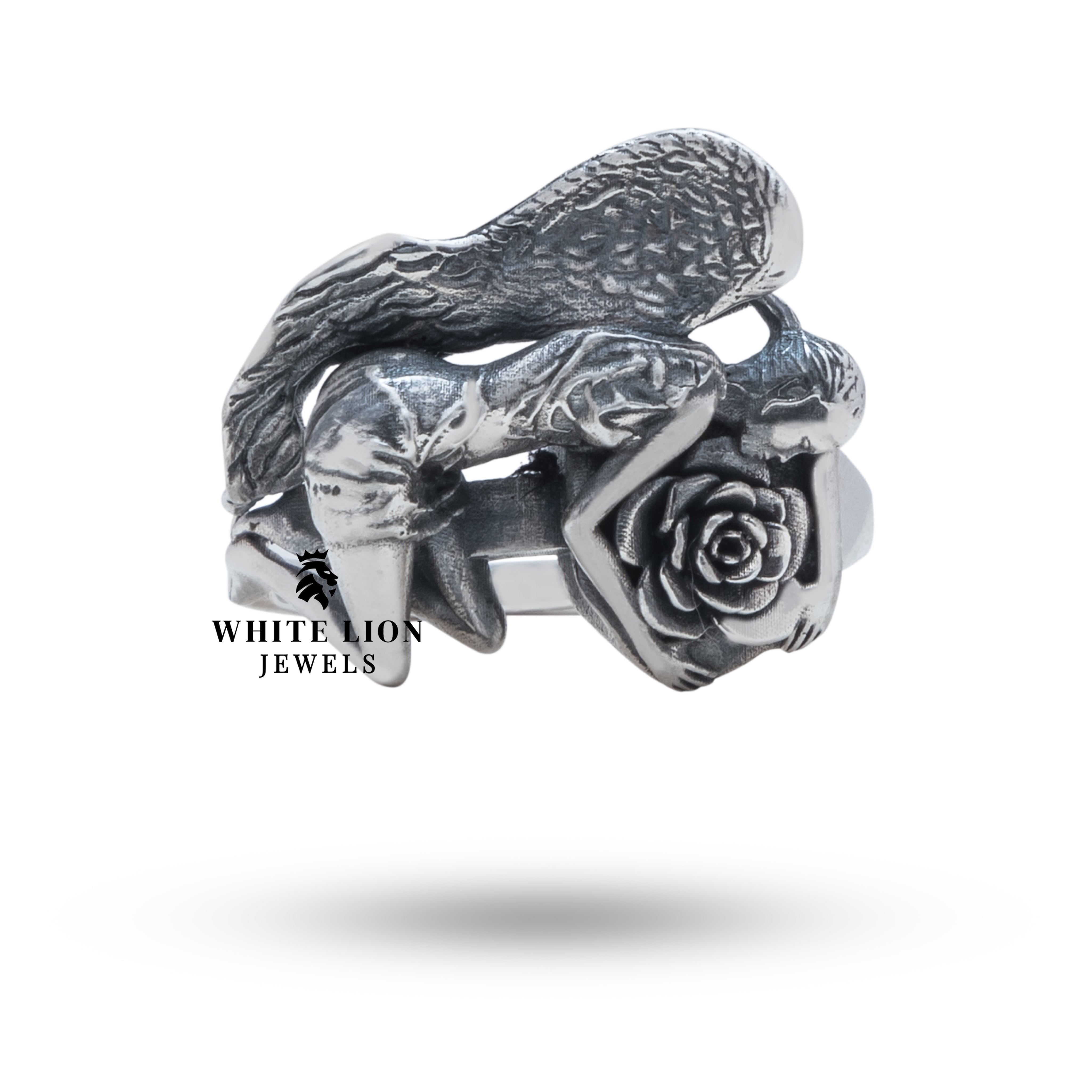 Intricate Angel Wing Design in Oxidized Sterling Silver Ring