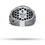 Display image of Face 925 Sterling Silver Ring by White Lion Jewels highlighting its unique face design