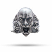 Side view of Screaming Man 925 Sterling Silver Ring highlighting its unique structural design and fine details