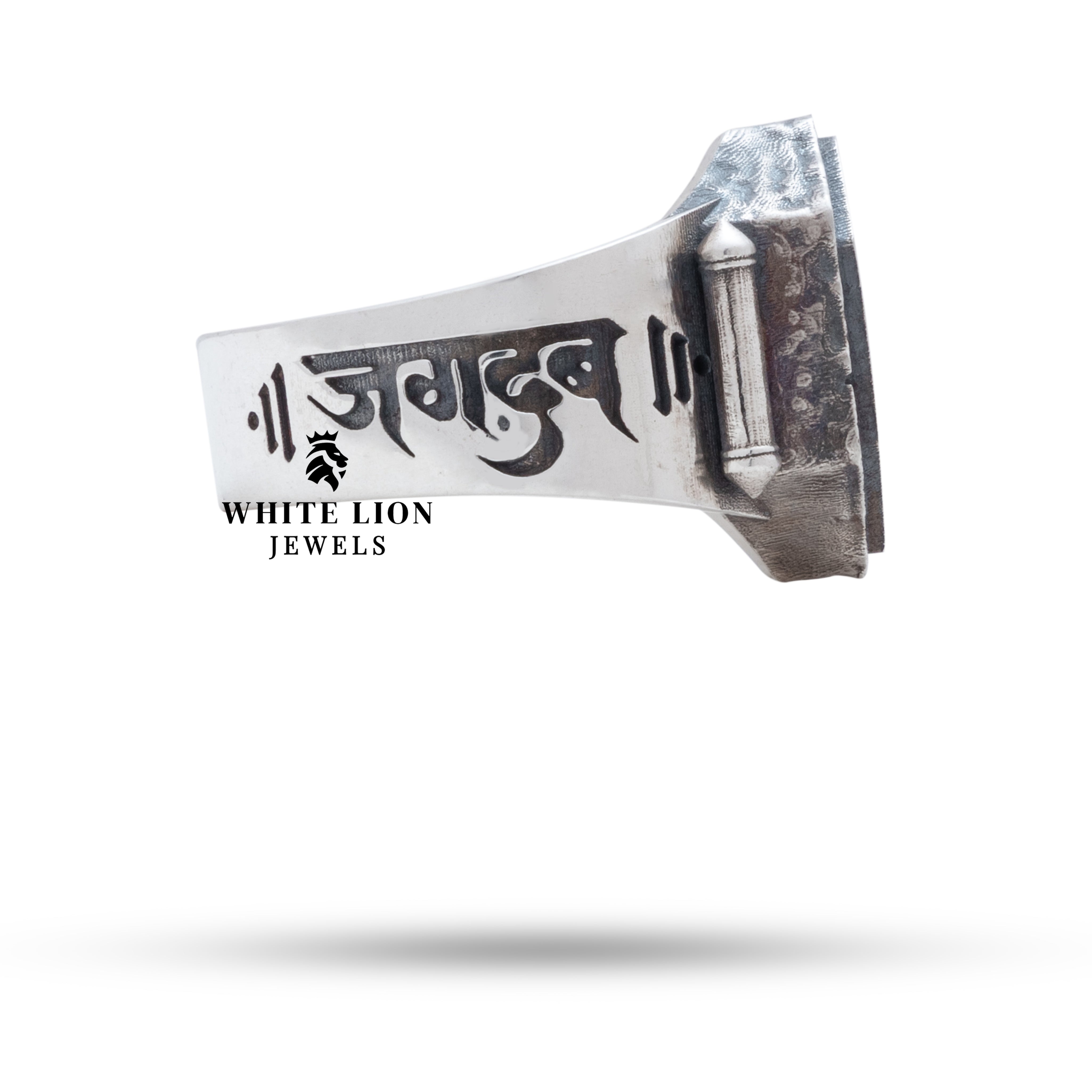 Side view of the octagon-shaped 925 sterling silver ring, highlighting its intricate craftsmanship.