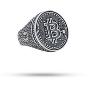 Sterling Silver Ring with Bitcoin motif in oxidized finish