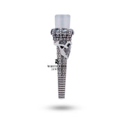 Detailed view of oxidized silver hookah filter with skull crown design