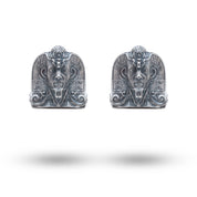 Pharoah 925 Sterling Silver Cufflinks showing sleek oxidized silver finish and artistry for formal wear.