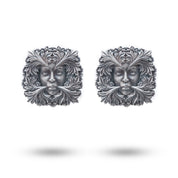 Front view of Green Lady 925 Sterling Silver Cufflinks with oxidized finish and square cushion design.