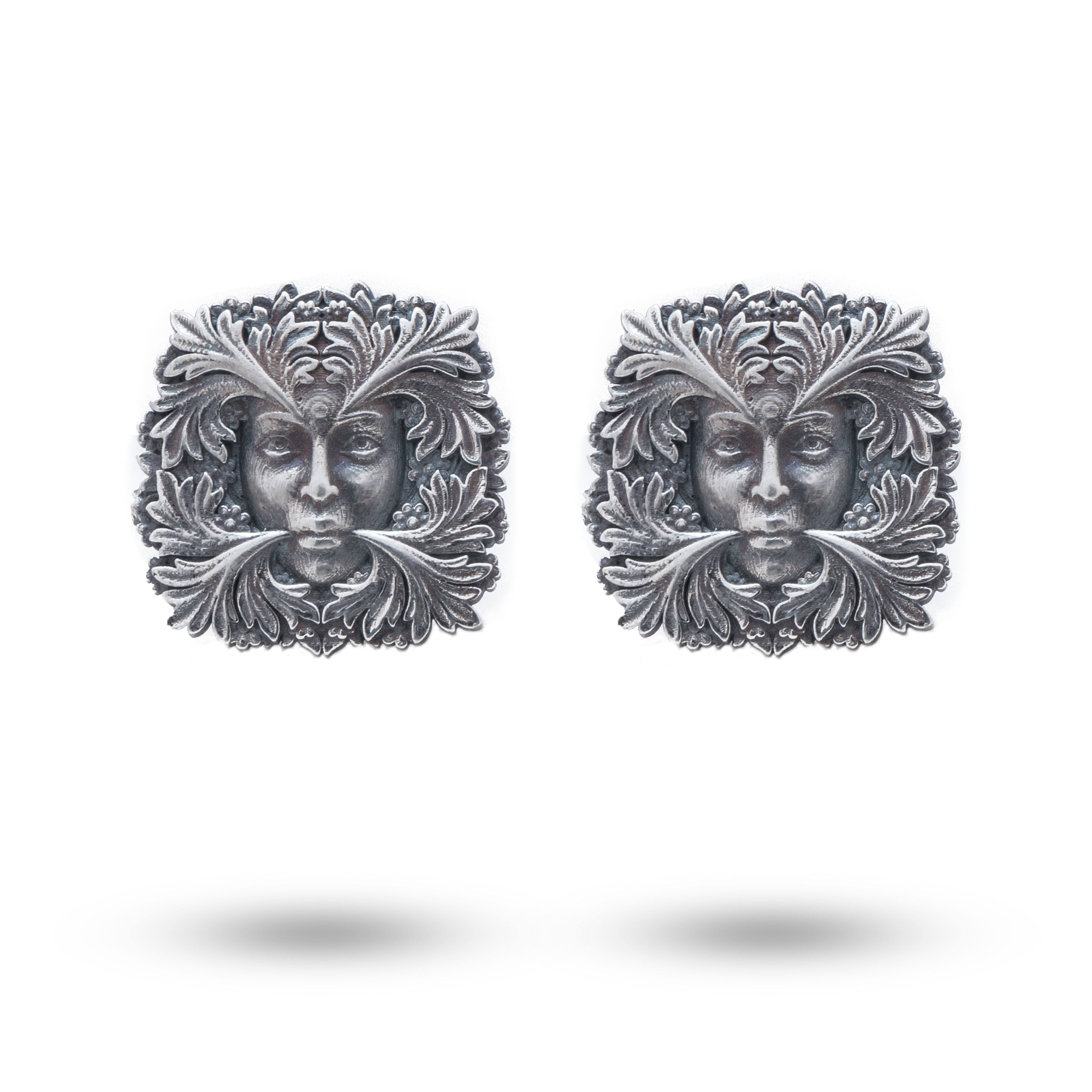 Front view of Green Lady 925 Sterling Silver Cufflinks with oxidized finish and square cushion design.
