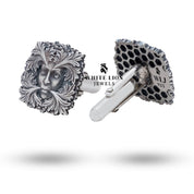 Back view revealing the secure fastenings of Green Lady 925 Sterling Silver Cufflinks, luxury accessory for men.