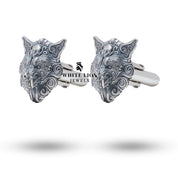 Exquisite handcrafted Wolf 925 Sterling Silver Cufflinks with oxidized finish, perfect for sophisticated events.