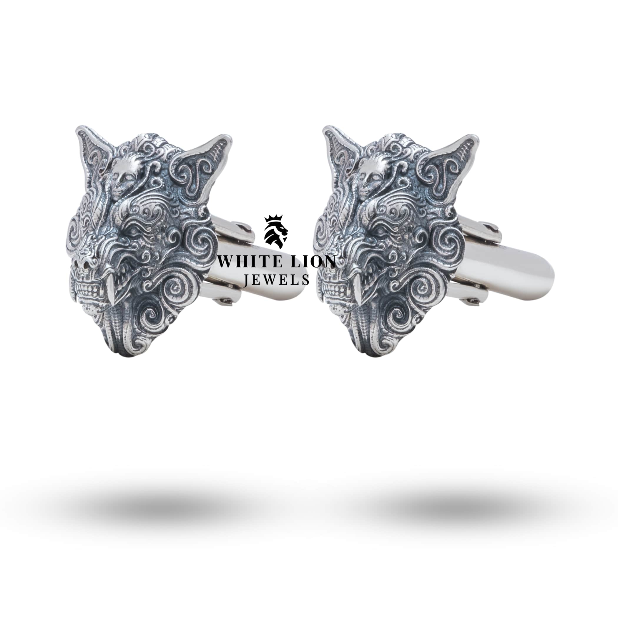 Exquisite handcrafted Wolf 925 Sterling Silver Cufflinks with oxidized finish, perfect for sophisticated events.