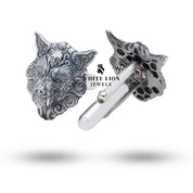 Luxury Men's Wolf Design 925 Sterling Silver Cufflinks with unique symbolic pattern, ideal for formal attire.