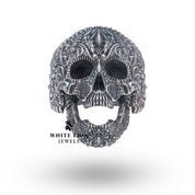 Unique Gothic-style 925 Sterling Silver ring featuring intricately designed sugar skull, fine artistry