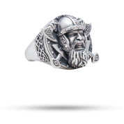 Front view of Vikings 925 Sterling Silver Ring with artisan design in oxidized silver