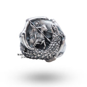 Intricate Design of Saint George Slaying Dragon Silver Ring