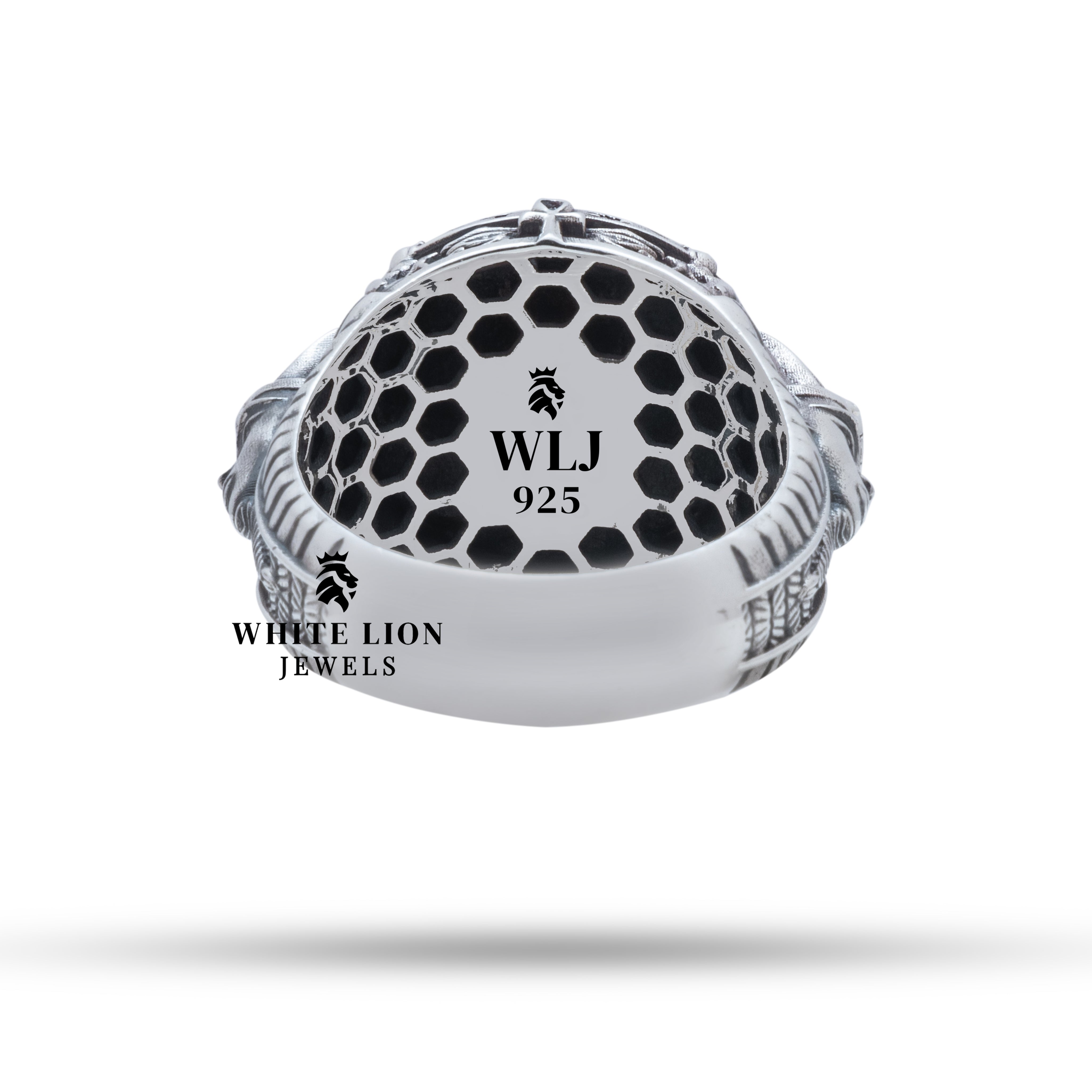 Packaging of Scarab Pharaoh Egyptian 925 Sterling Silver Ring from White Lion Jewels.