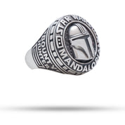 Front view of Star Wars Mandalorian 925 Sterling Silver Ring, oxidized silver finish