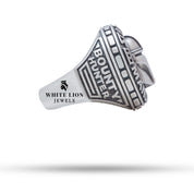 Side perspective of Star Wars Mandalorian 925 Sterling Silver Ring with unique design