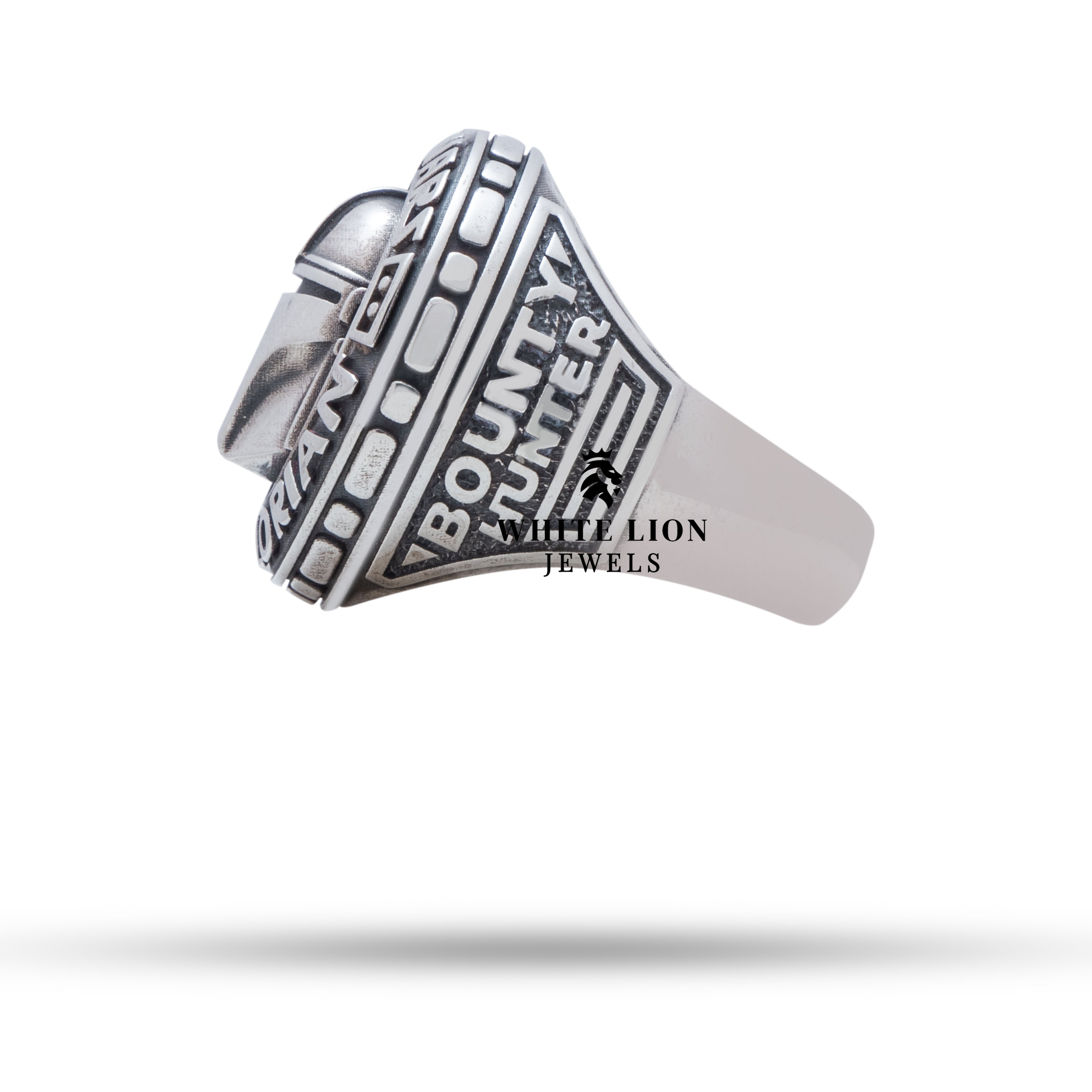 Detail shot of 925 Sterling Silver Mandalorian Ring showcasing craftsmanship
