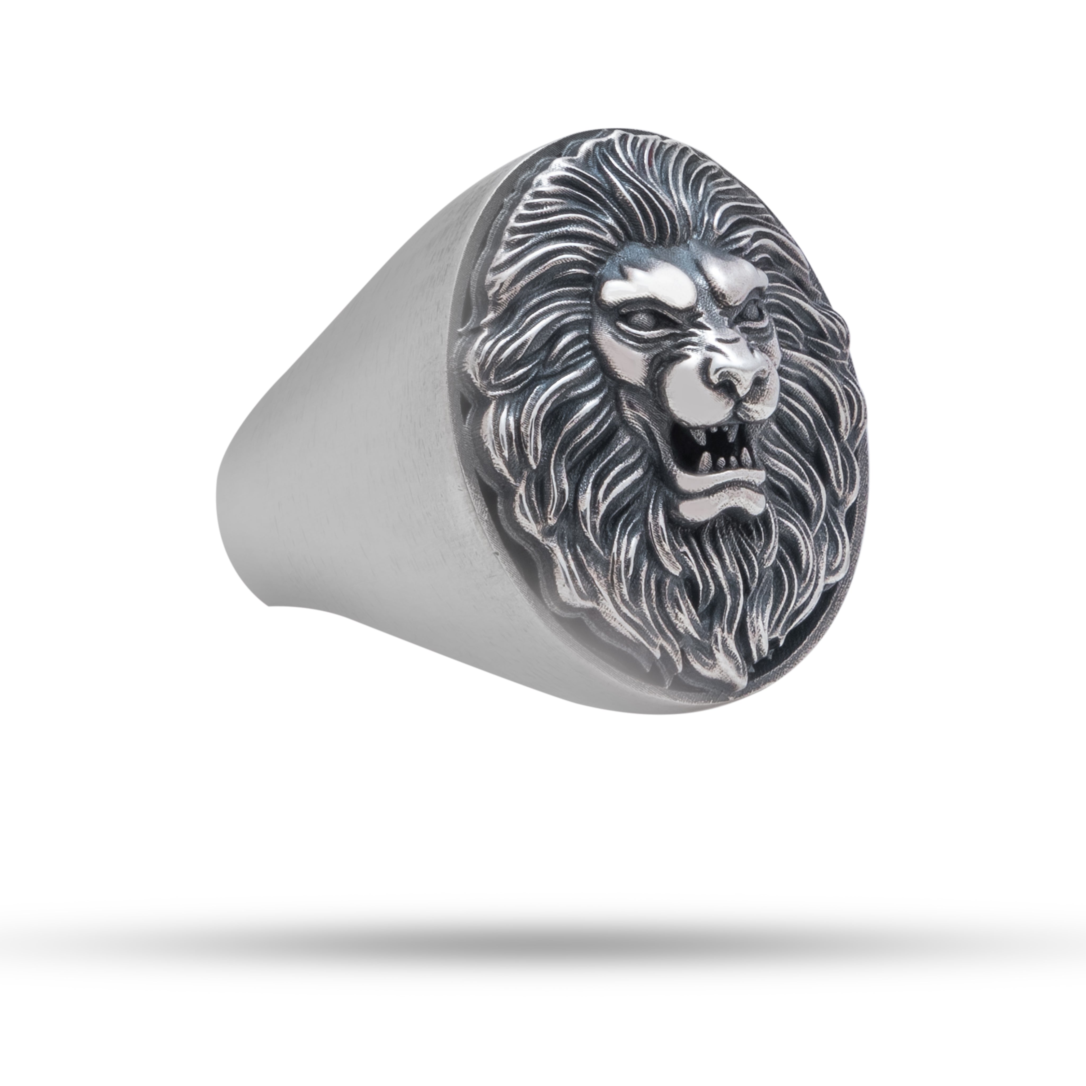 Front view of the Beast Lion 925 Sterling Silver Ring showcasing the oval oxidized silver design.