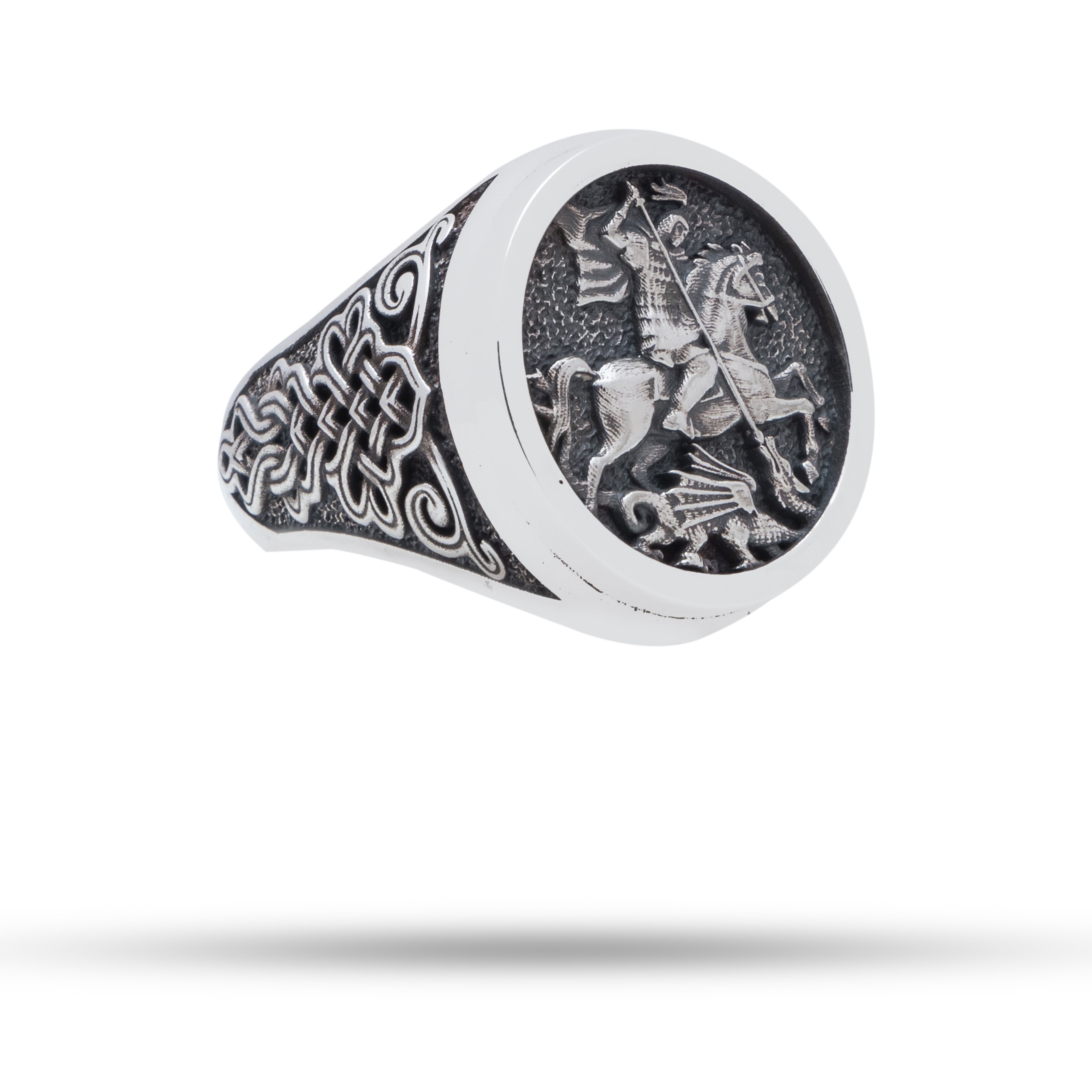 Saint George 925 Sterling Silver Ring showcasing oxidized silver finish