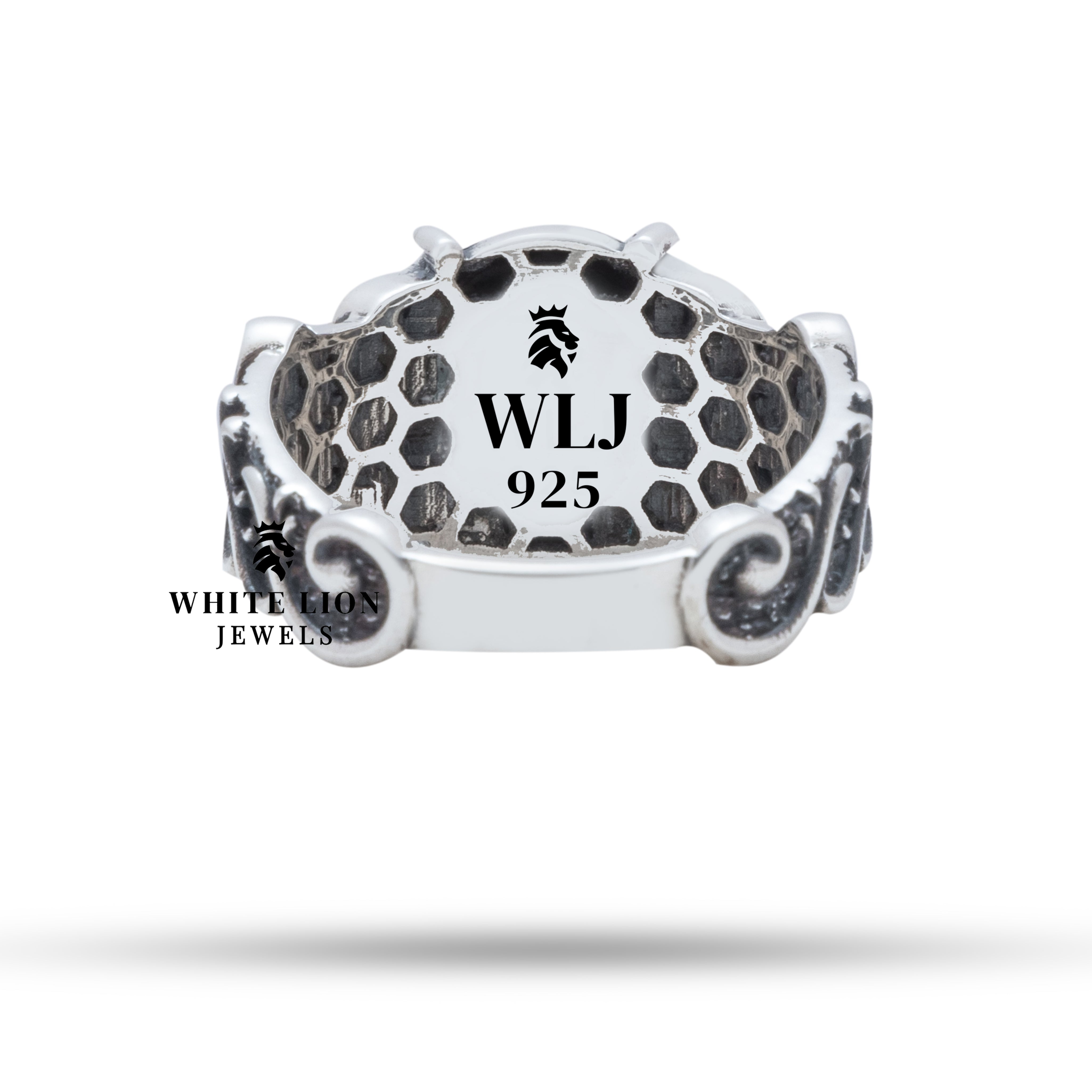 Model wearing Pattern Skull 925 Sterling Silver Ring illustrating its modern edge and style.