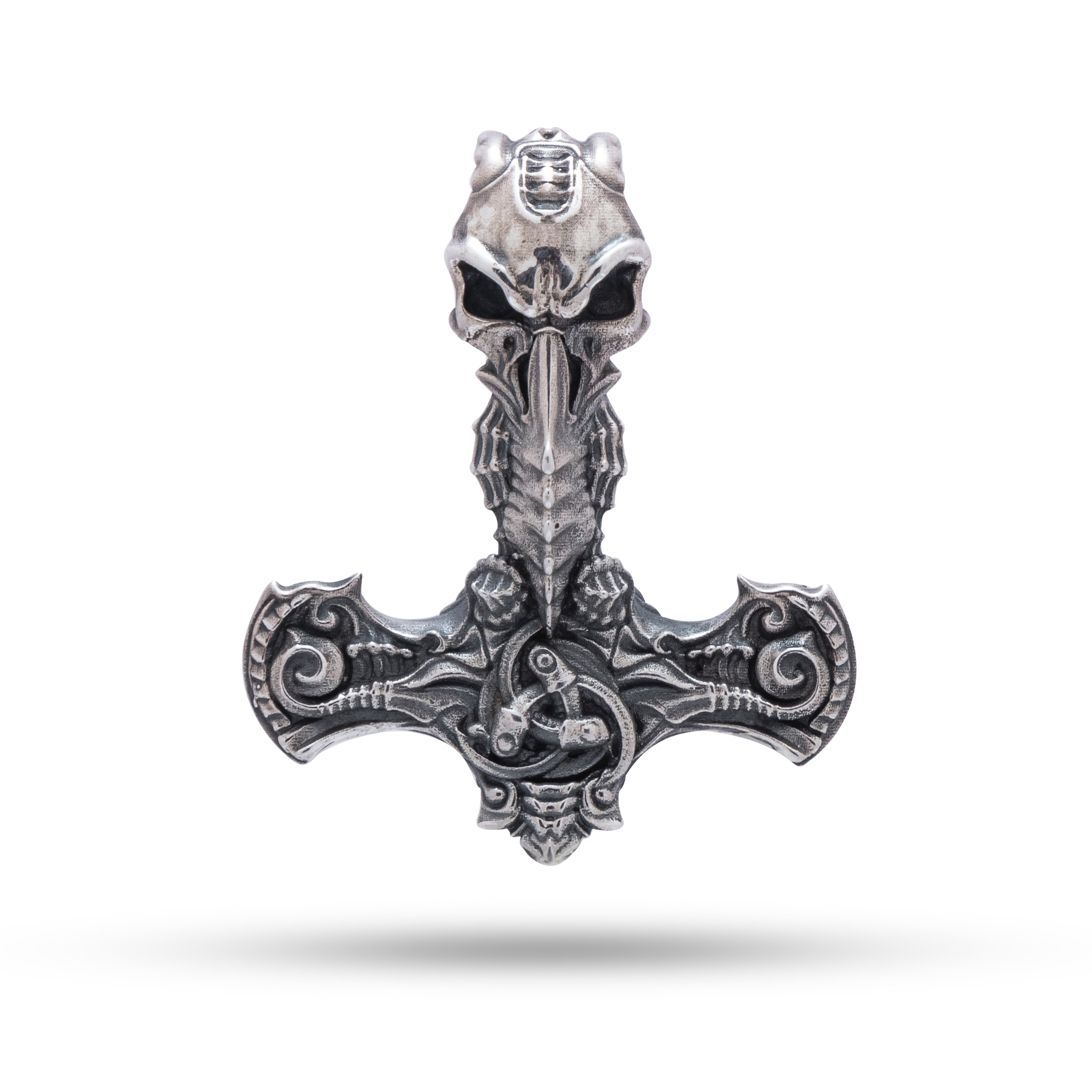 Odin Hammer 925 Sterling Silver Pendant with oxidized finish by White Lion Jewels, symbolizing strength and resilience.
