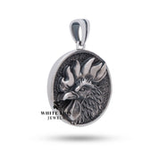 Side view showing detailing of Rooster 925 Sterling Silver Pendant, luxury design, 925 purity
