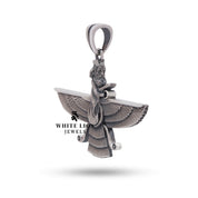 Front view of Faravahar Farvahar 3D Parsi Zoroastrian pendant, stunning 925 sterling silver, unique cultural design.