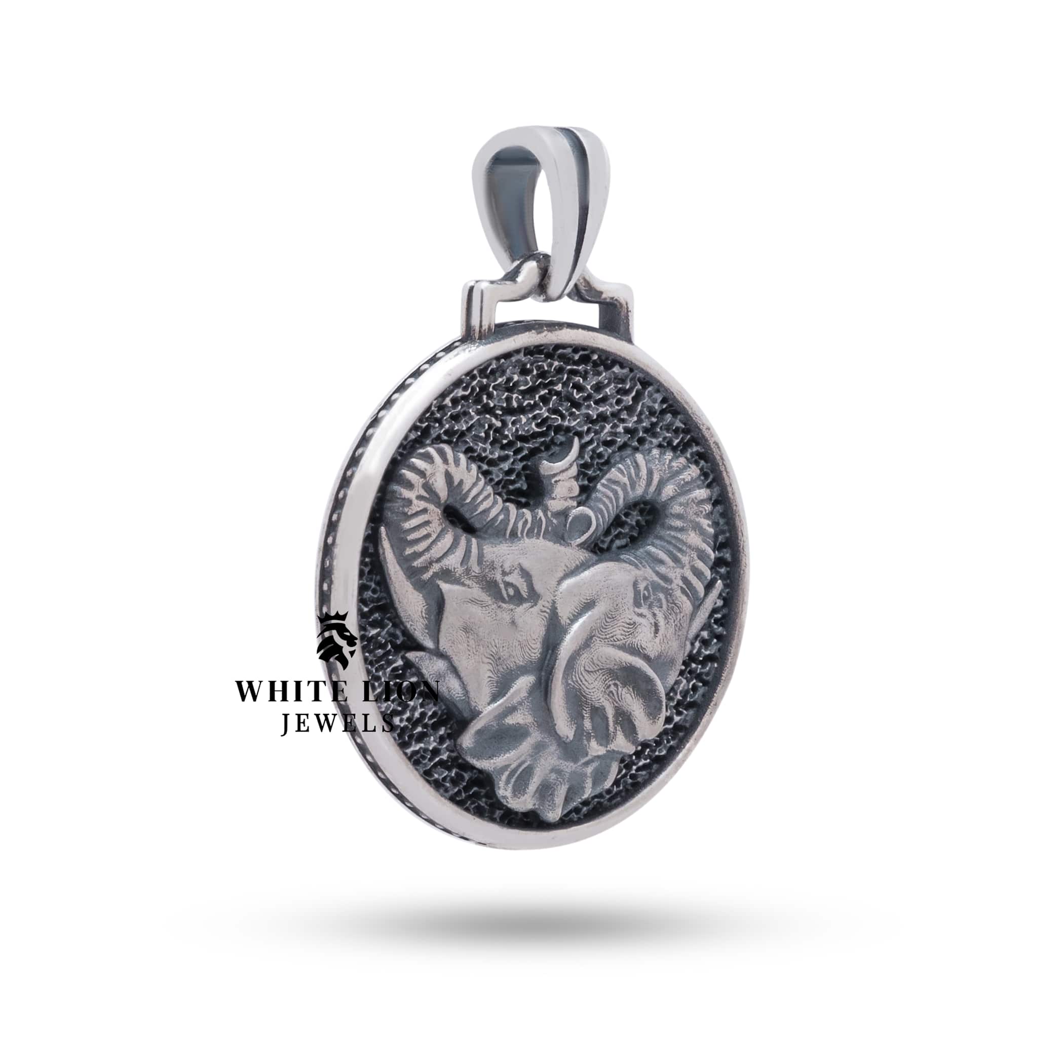Side profile of Elephant Love Animal 925 Sterling Silver Pendant showcasing oxidized finish.