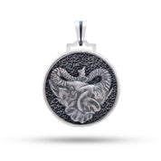 Front view of Elephant Love Animal 925 Sterling Silver Pendant with 3.0 cm diameter.