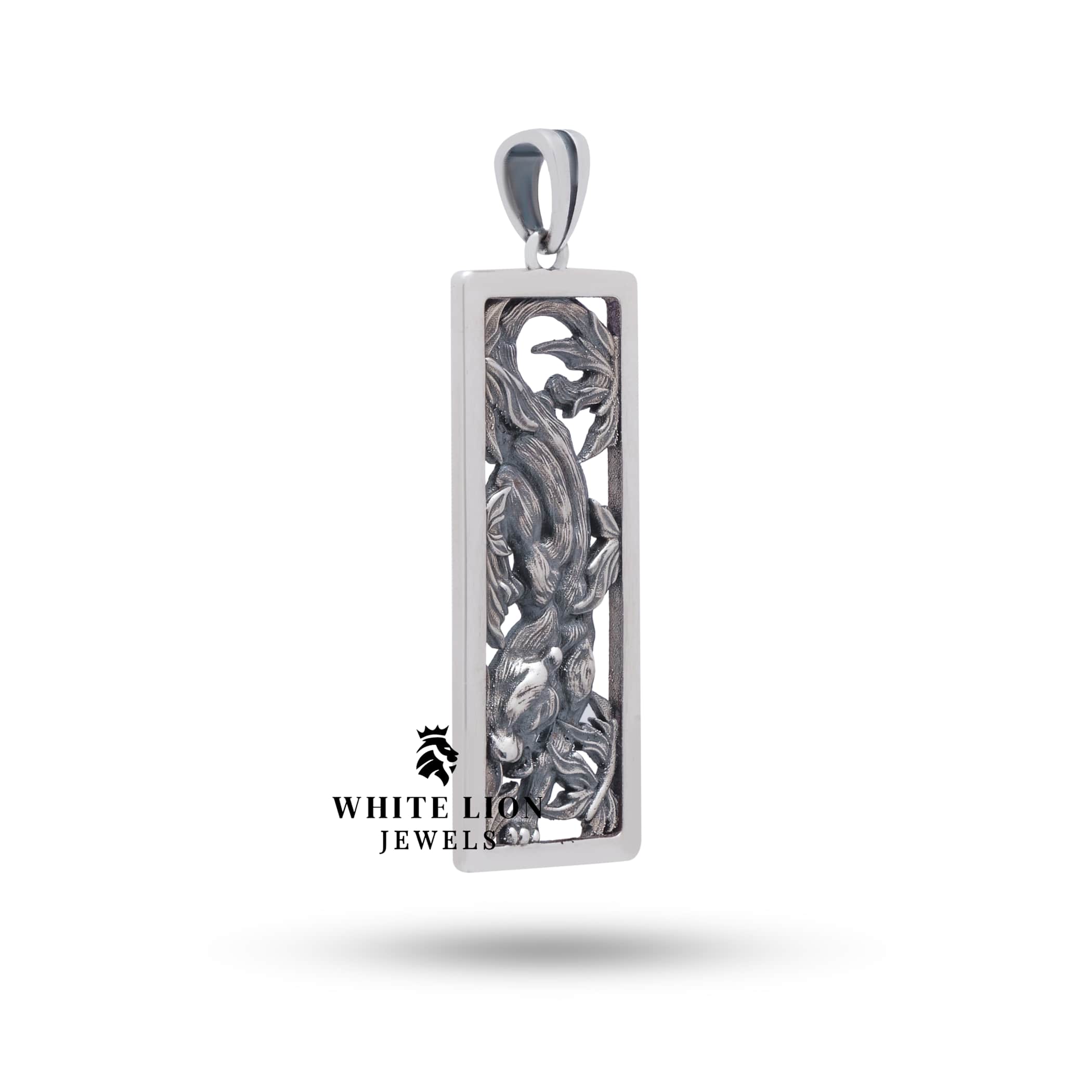 Oxidized Silver Rectangular Pendant, 925 purity, handcrafted by White Lion Jewels
