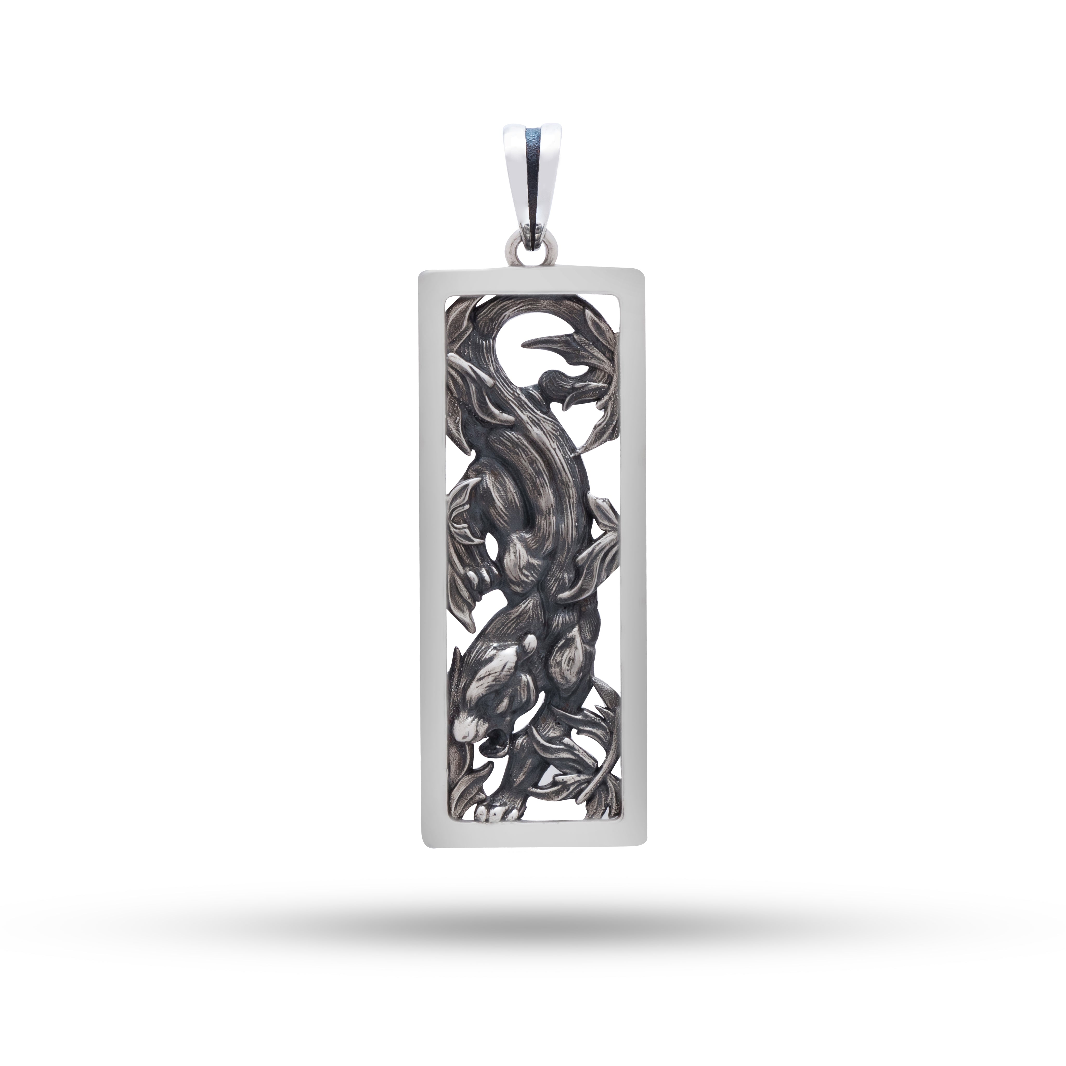 Puma 925 Sterling Silver Pendant, oxidized finish, rectangular design, White Lion Jewels