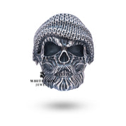 Detailed side view of Beard Skull 925 Sterling Silver Ring showcasing artisan quality in silver