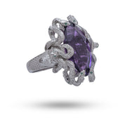 Front view of Medusa Amethyst 925 Sterling Silver Ring, luxury design with sterling silver finish