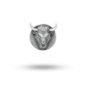 Front view of 3D Bull Head Button Set in oxidized 925 sterling silver.