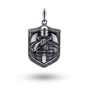 Knight 925 Sterling Silver Pendant with oxidized finish, showcasing intricate medieval design, by White Lion Jewels.