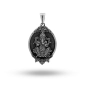 Front view of Lord Ganesha Oval 925 Sterling Silver Pendant, oxidized design.