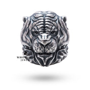 Top view of Classic Tiger 925 Sterling Silver Ring highlighting unique design.