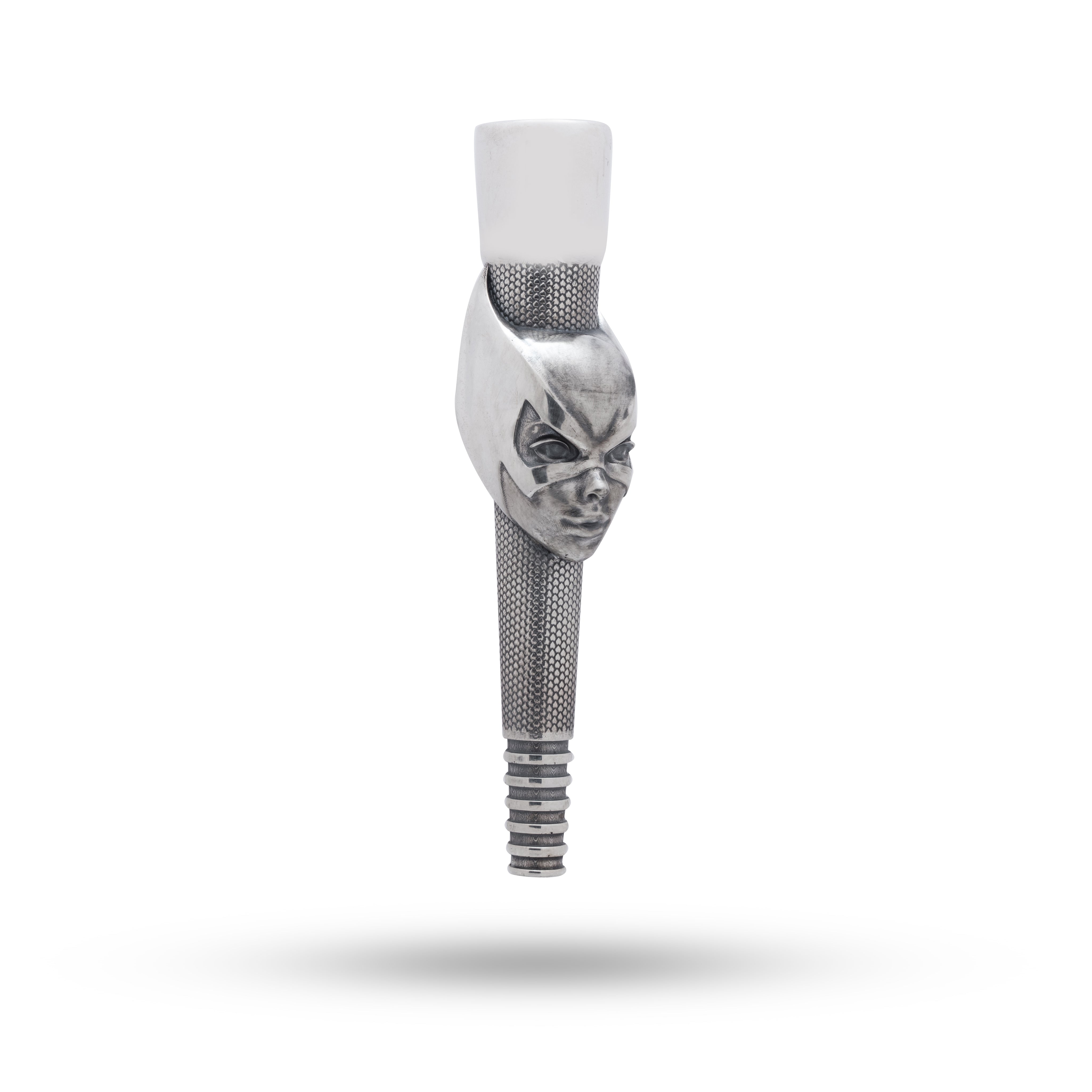 Sterling silver hookah filter with oxidized finish, featuring a bat motif for sophisticated hookah setup.